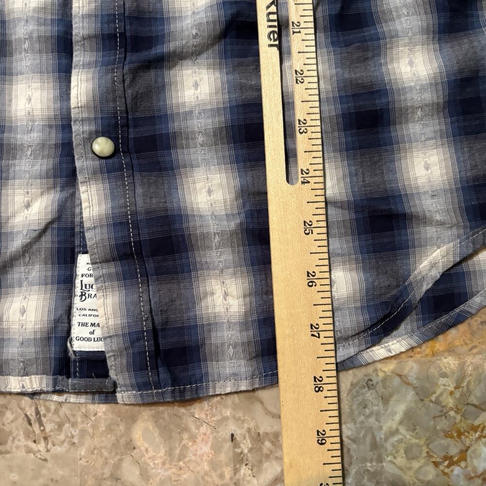 Lucky Brand Pearl Snap Shirt Mens Small Blue Shadow Plaid Western Yoke Rodeo - Picture 6 of 10